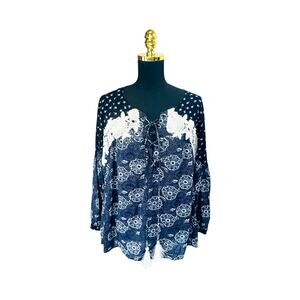 LOFT Crochet Lace Appliqué Blouse Women’s XL – Boho Floral Tassel Top